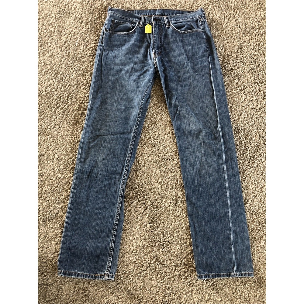 Levis 505 Regular Fit Straight Leg Dark Wash Blue Denim Jeans Mens 34x34
